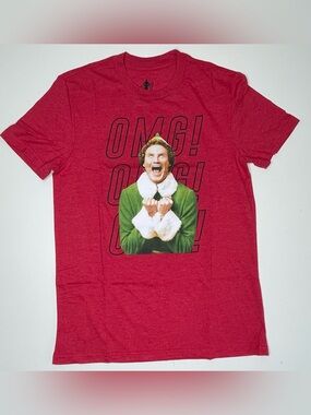 Buddy The Elf "OMG! Santa!" Christmas Holiday T-shirt (Red) Men's Size SMALL
